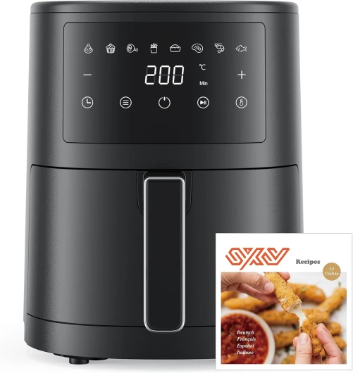 Air Fryer 3.5L, Friteuse sans Huile, 1500W Airfryer Compacte, 8 Programmes, Ecran Tactile LED, Moins D'Huile et Économisé d'Énergie, 50db Faible Bruit, Jusqu'à 3 personnes, Noir