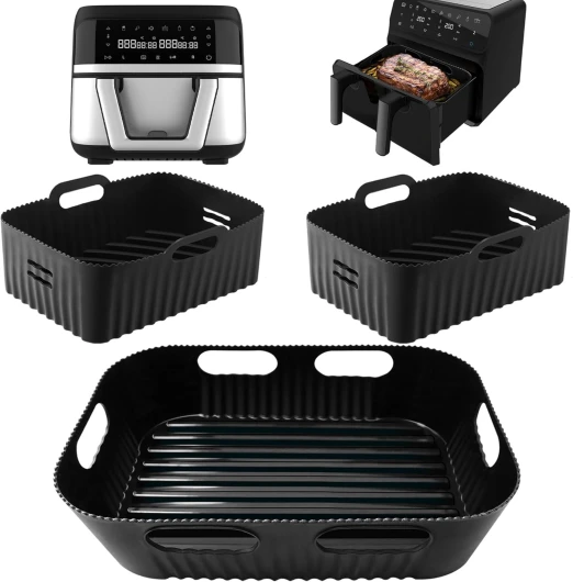 3PCS Moule Silicone Air Fryer, Accessoires Air Fryer pour Cecotec 9 L, Duronic AF34 10L, Réutilisable Silicone Moule Air Fryer pour Cecofry Dual 9000, Friteuse sans Huile(1 * 9 l+2 * 4,5 l) 3PCS(1 x 9L+2 x 4.5L)