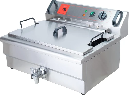 Friteuse électrique commerciale en acier inoxydable 3000W 30L Machine à frire de cuisine de grande capacité avec panier et couvercle, système de vidange pour le restaurant et la maison