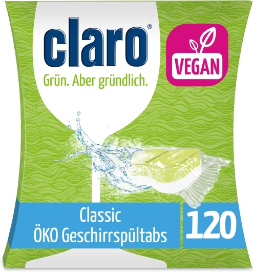 Claro Classic Tablettes lave-vaisselle écologiques - 120 tablettes lave-vaisselle - sans phosphate, écologique & végétalien - film soluble dans l'eau