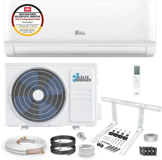 Climatiseur Split - 9000 BTU (2,6 kW) - Avec fonction chauffage, WiFi et App - très silencieux & économe en énergie - kit complet, 5m conduite de frigorigène, R32, matériel de montage 2,6 kW Fixation Murale