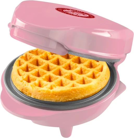 Mini Gaufrier en édition de Noël, appareil à gaufres avec revêtement antiadhésif, Gaufrier idéal pour Noël, les fêtes ou comme cadeau, taille de la gaufre: 10 cm, couleur: Rose Mat