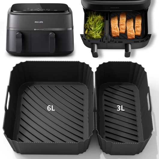 Moule Air Fryer pour Philips Airfryer Dual Basket Airfryer 9 Litres, Accessoires Air Fryer Philips pour Airfryer Philips Série 3000 NA350/00, Réutilisable Plat Silicone Air Fryer 6/3L