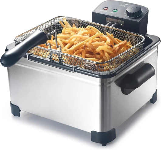 Friteuse électrique cuve amovible inox 5L, grande capacité, 3 paniers amovibles, 2000W, Family Fryer, SYCK-DF009, Argent