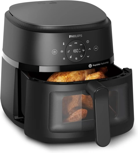 Philips 2000 Series Airfryer - 13 façons de cuisiner, technologie Rapid Air, jusqu'à 90% de matières grasses en moins, fenêtre de cuisson, cuve de 6,2L, écran tactile, noir (NA230/00)