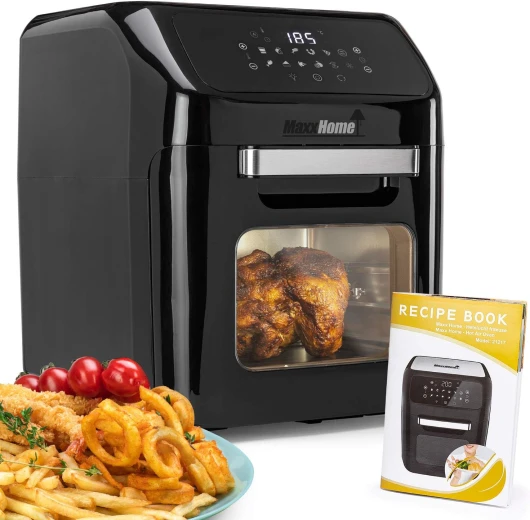 MaxxHome Friteuse sans Huile XXL - Airfryer - Friteuse à air chaud - Mini Four Multifonction - 1800 W + Livre de cuisine et accessoires